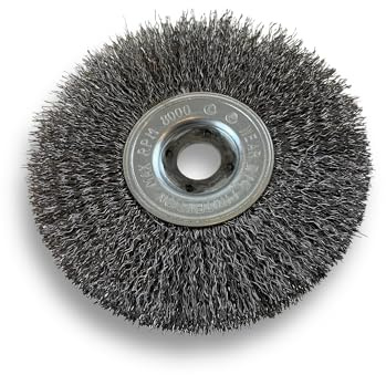 Kibros Brosse circ. touret ACIER fil dur Ø 125 mm 1 rang | Fil dur 0.30 mm ondulé, alésage 16 mm, pour meuleuse affûteuse ponceuse, décapage ébavurage brossage polissage.