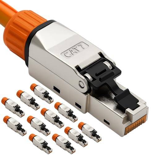 12x CAT 7 RJ45 Stecker werkzeuglos Netzwerkstecker LAN Stecker STP 10 Gbit | Werkzeuglose Montage, RJ45 Netzwerkstecker für LAN Kabel & Verlegekabel, STP geschirmt, 10 Gbit, PoE+, vergoldete Kontakte