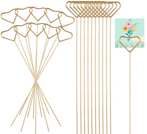 XIHIRCD 20uds Portatarjetas Florales, Soporte de Tarjeta de Regalo en Forma de Corazón de Metal Nota Fotos Soporte Tarjetero Dorado Arreglo Floral para Bodas Fiestas de San Valentín