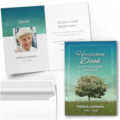 Einladungskarten Manufaktur Hamburg 10 PERSONALISIERTE Trauer Danksagungen Dankeskarten mit eigenem Text und Foto | Individuell anpassbare Trauerkarten mit Briefumschlägen | Karten Design 28