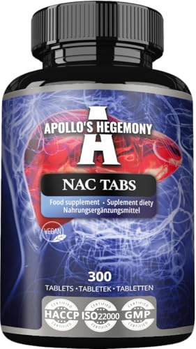 NAC 150 mg - N-Acetyl L-Cystein - 300 veganska tabletter - 1200 portioner - Kosttillskott med aminosyror för att stödja leverfunktionen - från Apollo's Hegemony