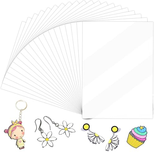 20 Stück Schrumpffolien Durchscheinend, A4 Schrumpffolie zum Bemalen | 20x29cm Schrumpfpapier, Schrumpfende Plastikfolien, Schrumpffolienplatten Matt, Schrumpffolie Set, Shrink Plastic Sheets