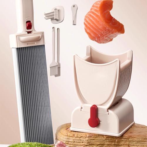 Manual Meat Slicer for Home, Multifunctional Stainless Steel Kitchen Cutter with Sharpener, 2 x Clean Brushes, Hook, 2-4 mm Thickness Adjustable,Meat Slicer for Fresh Raw Meat Beef Pork Mutton