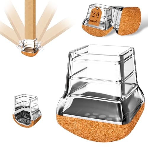 JCrunaway Tappi per gambe della sedia, inclinati, rettangolari, 24 pezzi, a forma di sfera, per gambe inclinate, diametro di 27 – 32 mm, feltrini resistenti all'usura per sedie/tavolo