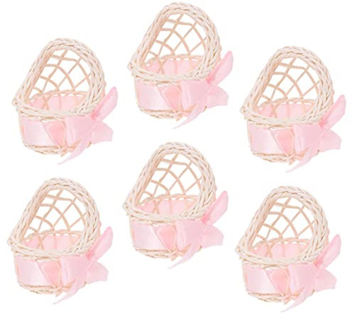 MOLUCKFU 6 Stück Miniatur Blumenkörbe Aus Handgeflochtenem Rattan Rosa Miniaturkorb Für Puppenhaus Dekoration Und Bastelbedarf