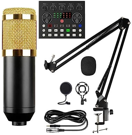 Kit de Carte Son avec Microphone à condensateur et Carte Son en Direct, Support Antichoc en métal et Filtre Anti-Pop Double Couche pour Configuration de Studio de podcasting en Direct