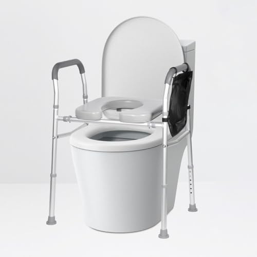 Uneeruiqy Sedile WC rialzato con maniglie, regolabile in altezza e larghezza, 136 kg, sedile WC rialzato multiuso con maniglie per anziani e disabili