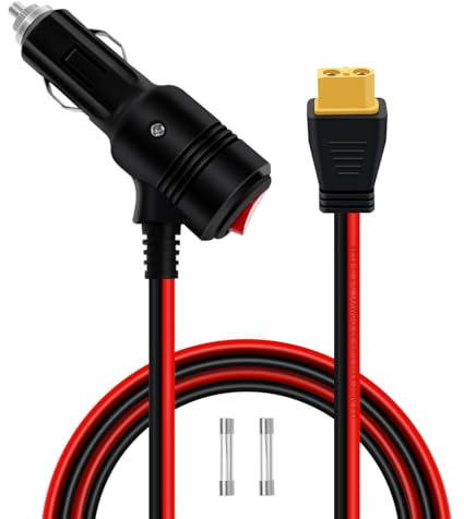 HuaLiSiJi XT60 auf Zigarettenanzünder mit Schalter 12V 24V 14AWG 20A Zigarettenanzünder zu XT60 Kabel mit LED Anzeigeleuchten für Solar, Auto, Motorra (Stecker, 3 m)