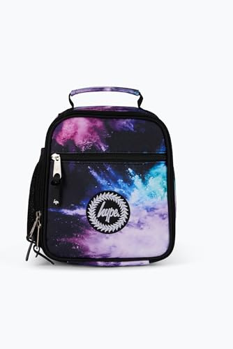 hype Girls Lunch Box, Black Purple Chalk Dust | Insulated girls food carrier with 3 storage compartments, thermal lining, bottle holder, grab handle and wipe-clean fabric