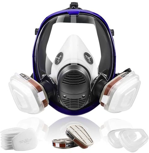 Vollgesichts Atemschutzmaske mit Filter | Anti-Beschlag, Anti-Gas, Anti-Staub Maske | Gasmaske Vollmaske Ideal für Farben, Lacke, Schreinerarbeiten, Bauarbeiten, Schleifen, Spritzen, Chemikalien