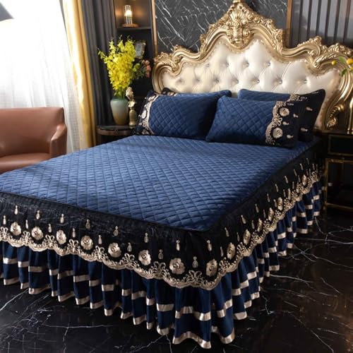 HLTQL Betthusse Samt RüSchen Bett Hussen Umrandung Bettrock 180x200 Mit Spitze Boxspringbett Husse Komplett Bed Skirts & Valances(#2,200x220cm)
