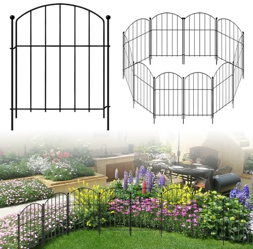 Garden Fence 10 Pack, Decorative Metal Fencing 42cm(H) × 320cm(L), No Dig Rustproof Metal Fence Panels, Animal Barrier for Rabbit Dog, Landscape Fencing for Flower Bed Yard Patio Outdoor Decor