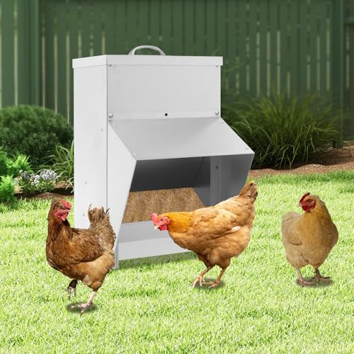 Donened - Comedero para pollos con protección contra la lluvia, dispensador automático de comida, comedero galvanizado para gallinas, gansos, patos