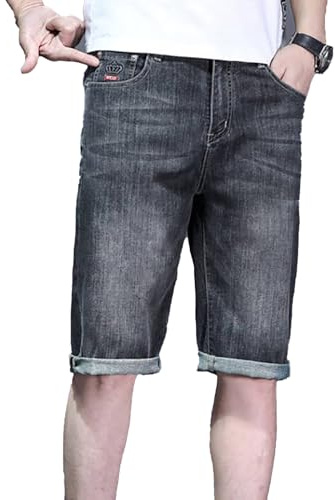 Générique Paragraphe Simple et Polyvalent en Jean Bleu Lavé Version Coréenne du Short Décontracté Cinq Minutes pour Homme à La Mode Bermuda Roulés Délavé Streetwear Jean Droit Ample