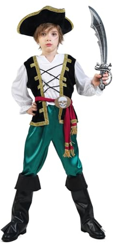 SEA HARE Costume da Pirata con Teschio verde per Bambini