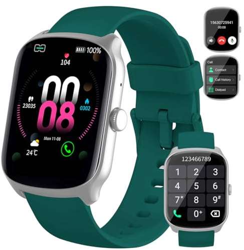 Qecnato Reloj Inteligente Hombre Mujer, Smartwatch 1.95'' Pantalla Curva, Bluetooth Smart Watch 112+ Modos Deportivos Pulsera Actividad, IP68 Impermeable para iOS Android, Verde
