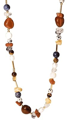 Purelei® Collana Hawaiian Sunset con agata rossa, citrino, diaspro e perle d'acqua dolce - Acciaio inossidabile placcato oro 18 carati - Collana da donna 40-45 cm