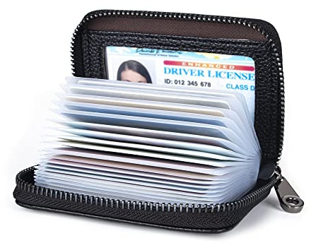 Suweibuke Genuine Leather Credit Card Holder Zipper Wallet RFID Blocking Secure Card Case ID Case Organizer (Classic Black)