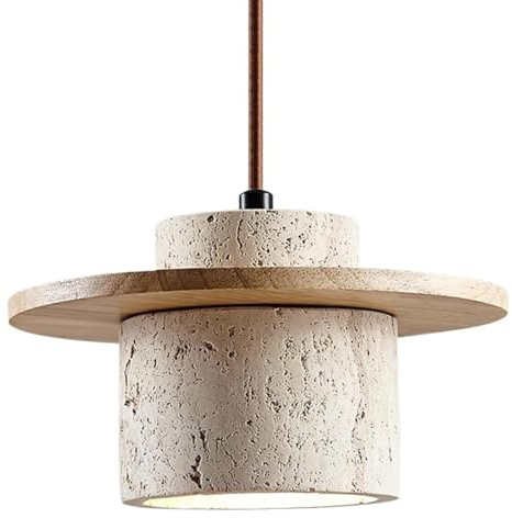 HYHDDM Lampada a sospensione in pietra naturale gialla – legno for camera da letto, sala pranzo, bar e ristorante (diametro 7,9 pollici, attacco E27)(Natural)
