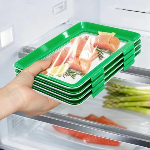 txuzong 3 Stück Set Wiederverwendbare Frischhaltedose mit Wechselfolie - Lebensmittelaufbewahrung mit Dehnfolie & Deckel - Spülmaschinenfest (Grün) - Für Wurst, Käse & Snacks