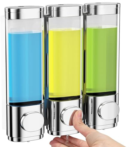 Ravytha Dispenser Sapone Bagno, Docciadispenser Dispenser Sapone Doccia a Muro, Porta Sapone Cucina Shampoo Bagnoschiuma, Shower Gel Balsamo Dosatore Sapone Bagno Liquido da Parete Erogatore