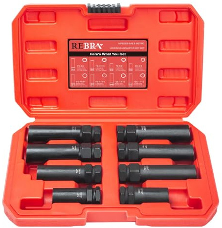 6 Spline & 7 Spline Lug Nut Socket Set, Drive Wheel Lock Key, Locking Nut Removal Tool for Easy Installation on Aftermarket Rims (8-Pieces)