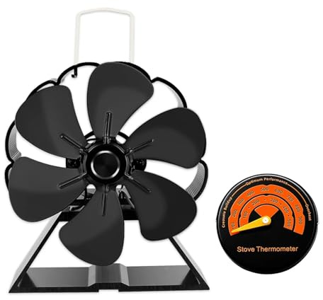 Mini ventilateur de cheminée à 6 pales, poêle à bois, brûleur à bûches, Eco silencieux, économie d'énergie, distribution de chaleur efficace for la maison(With thermometer)