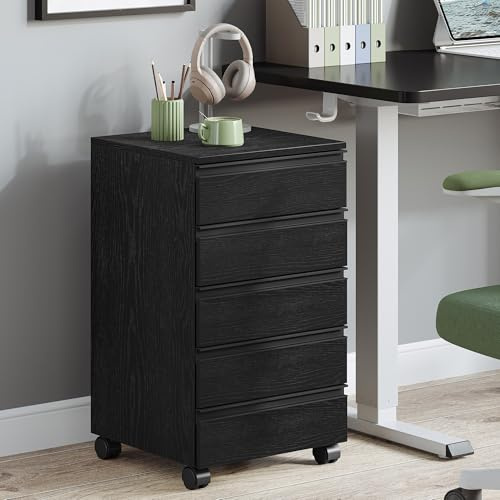 Hzuaneri Rollcontainer 40x40x70cm 5 Schubladen schwarz | 5 Schubl, mobil, stabil. Für A4/Letter. Büro/Homeoffice. 40x40x70cm, schwarz, robuste Konstruktion. Ref. FC55504X.