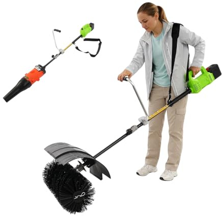 Mqwdxzfes Escoba eléctrica 2 en 1, 800 W, motor sin escobillas con batería de iones de litio de 36 V y correa para el hombro, herramienta de jardín inalámbrica ligera con batería, barredora para