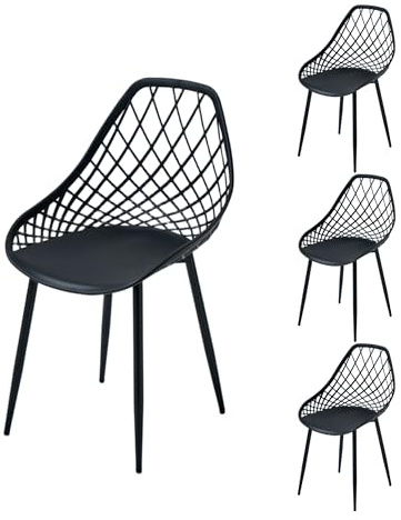 PPkrimnel Patio Bistrostühle 4er Set Gartenmöbel Stuhl mit PP-Sitz, Metallrahmen, Outdoor Gesprächsstühle für Balkon, Rasen und Pool, Schwarz