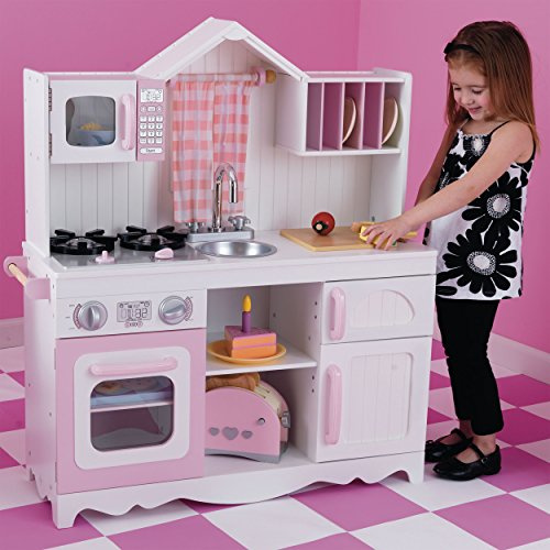 KidKraft 53222 Modern Country Wooden Pretend Play Toy Kitchen for Kids | Wooden Pretend Play Toy Kitchen for Kids Spielküche Kinder Modern Country