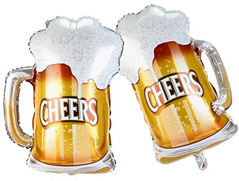BinaryABC Beer Mug Cheers Foil Balloons,Valentine Wedding Birthday Party Decorations,2Pcs