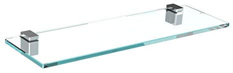 bijon Glasregal Glasablage Wandregal Glas Bad-Regal Glas Badezimmer Regal | Badablage Ablageregal - 8mm Hartglas, 60 x 20 cm, Klarglas + Halterung H - Chrom Glanz Optik