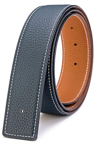 Vatee's Cinture reversibili in vera pelle per cinturino di ricambio da uomo/donna, senza fibbia, 32mm larghezza 110cm lungo Giallo & Blu scuro