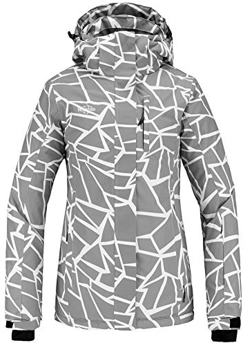 wantdo Women's Waterproof Snowboarding Jacket Windproof Snow Rain Coat Gray Stripe M