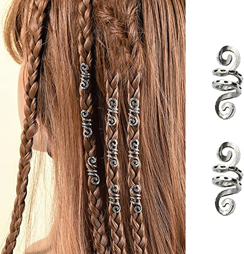 15Pcs Spiral Hair Beads,Metal Hair Cuffs Hair Braid Rings Clip Pendants,Hair Beads for Braids for DIY Hair Decoration(Silver)