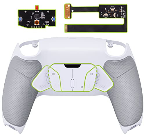 eXtremeRate Programmierbar RISE4 Remap Kit für ps5 Controller BDM-010/020,Remapper Board&Gummierter Griff Rückplate Gehäuse/Case&Rücktasten Back Paddles für ps5-Weiß Grau