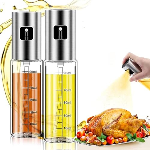 Spray de aceite de oliva, pulverizador de aceite, botella con brocha, cepillo para botellas y embudo de aceite para cocinar, barbacoa, ensaladas, 100 ml x 2