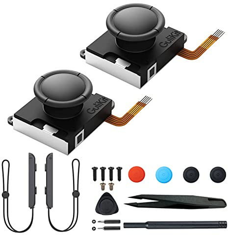 Gulikit No Drift Switch Joycon Joystick Piezas de repuesto, Joystick de efecto Hall para Switch/OLED/Lite, 2 correas de muñeca para controlador Joycon, kit de reparación de palanca de pulgar (1 par)