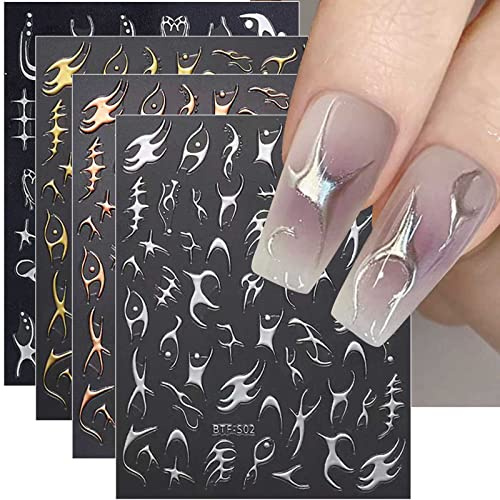 JMEOWIO Nagelsticker Abstrakte 10 Blatt Nail Art Sticker Selbstklebend Nagelaufkleber Flammen Linie Dekoration Nageldesign Zubehör