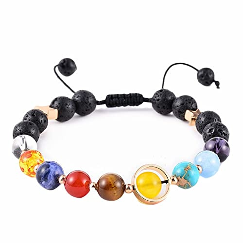 Stfery Armkette Damen, Armreif Damen Verstellbar Acht Planeten Achat Naturstein Edelstahl Perle Armband Chakra Herren Modeschmuck