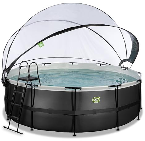 EXIT Toys Black Leather All-in-one Pool with Multifunctional Cover, Sand Filter Pump, and Comprehensive Accessory Set - ø14x4ft - Large, Round Frame Pool - Extra Deep Pool with Ladder - Black
