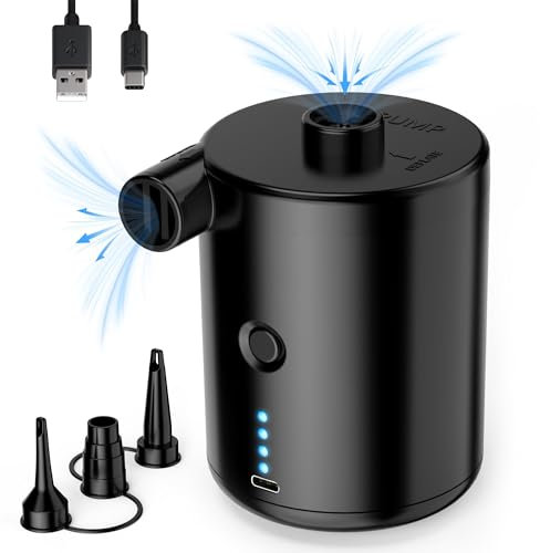 Electric Air Pump for Inflatables, Electric Pump with Fast Inflating/Deflating, 4000mAh Battery Blow Up Bed Pump with 3 Nozzles for Paddling Pool, Airbed, Mattress,Swimming Pool