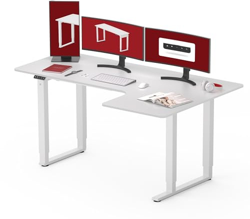 SANODESK Höhenverstellbarer Schreibtisch L-Form 180×110 cm mit Dualmotor & 4 Beinen – extra großer Gaming Standing Desk/Sitz-Steh-Tisch für Zocker, ergonomisch & stark belastbar(Weiß)