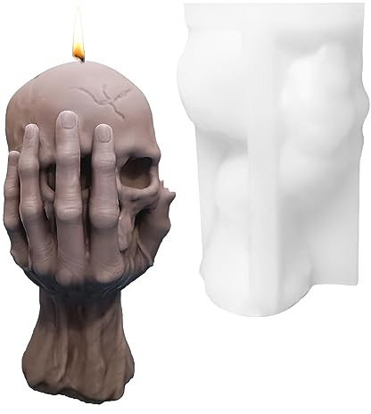 TNSLAND Stampi in Resina a Forma di Cranio,Stampo in Silicone 3D per Halloween con Teschio,Stampi in Silicone con Teschio,Stampo in Resina per Candela, Stampo per Colata Epossidica