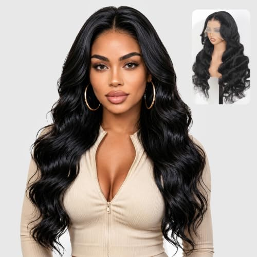 RXY Echthaar Perücke 13x4 Invisible Lace Body Wave Wig for Women 18 Inch | 180% Dichte Perücke Damen Natural Look, Long-Lasting Human Hair Wig, Hitzebeständig&Leicht Stylen for Daily, Multiple Styles