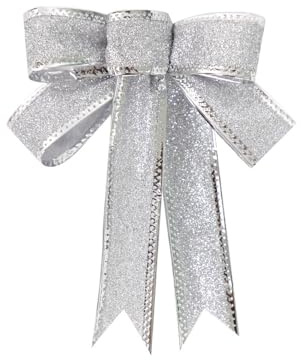 Whakano 1 Stück Glitzer Schleifen,Geschenk Schleife,Weihnachtsschleifen, | Große Schleife,Weihnachtsbaum Schleifen Deko,Weihnachtsbaum Hängeornament,für Kranz,Geschenk Dekoration,Silber