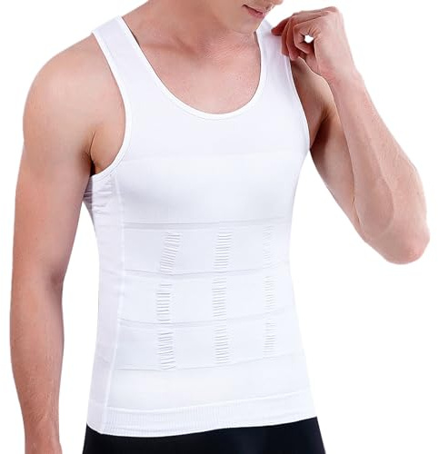 XNIVUIS Gilets Débardeur Homme Musculation Sport Maillot de Corps, Débardeur de Compression Sport Homme, Débardeur Gainant, Amincissante Ventre Plat Minceur sous-vêtements, Taille Unique (Blanc)