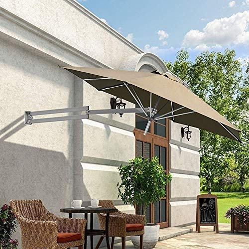CGCSYZ Parasol de terrasse mural de 7,2 pieds/8,2 pieds, pour jardin, balcon, cour, parasol mural inclinable extérieur avec poteau en aluminium, évent(Kaki-7,2 pieds/2,2 m)