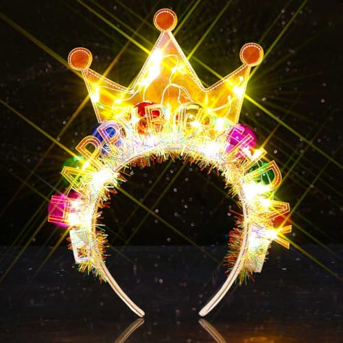 Edary LED-Happy Birthday-krona, hårband, lysande boll, hårband, gnistrande födelsedagsfest-hårtillbehör för kvinnor